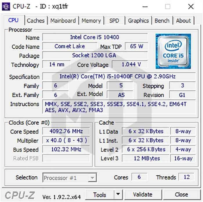 CPU Intel Core i5 10400 (2.90 GHz Turbo 4.30 GHz | 6C | 12T | 12MB) 4