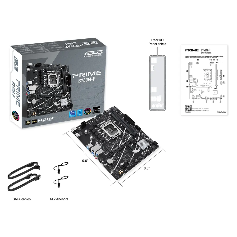 Mainboard Asus Prime B760M-F - m-ATX, 2 khe DDR4, LGA 1700, PCIe 4.0, USB 3.2 Gen 2 4