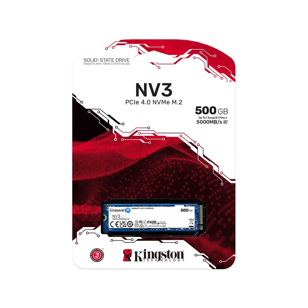 Ổ cứng SSD Kingston NV3 500GB PCIe 4.0 x4 M.2 NVMe (Đọc 5000 MB/s, ghi 3000 MB/s) 3