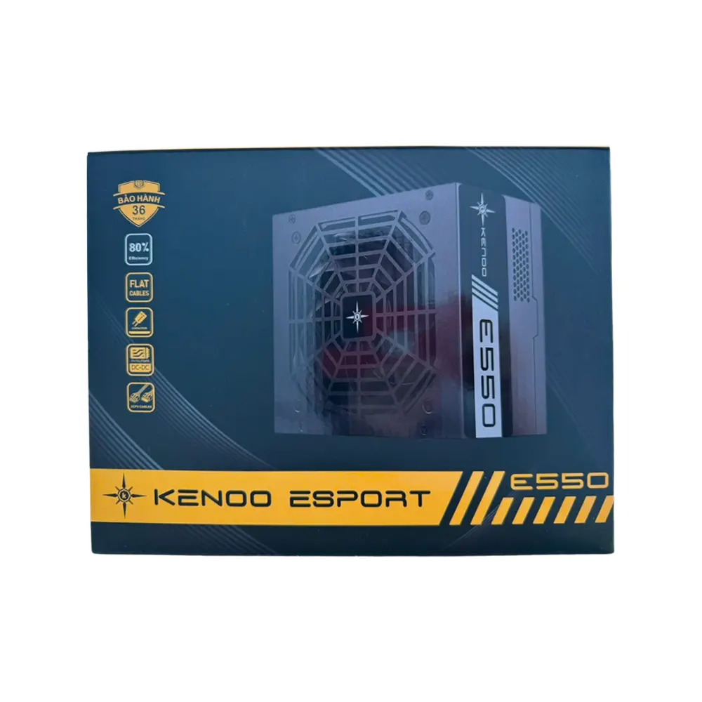 Nguồn Máy Tính KENOO ESPORT E550 - ATX, 550W, Cáp Dẹt, Quạt 12cm, Màu Đen 5