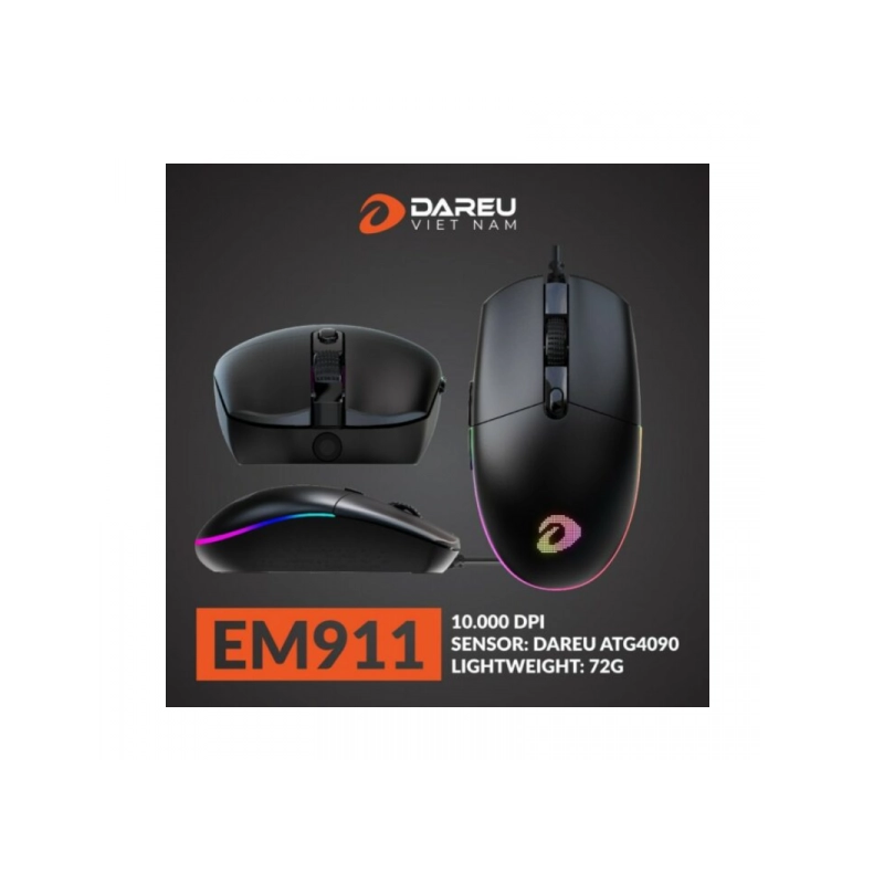 Chuột Gaming DareU EM911 LED RGB, 10000 DPI - Đen 4