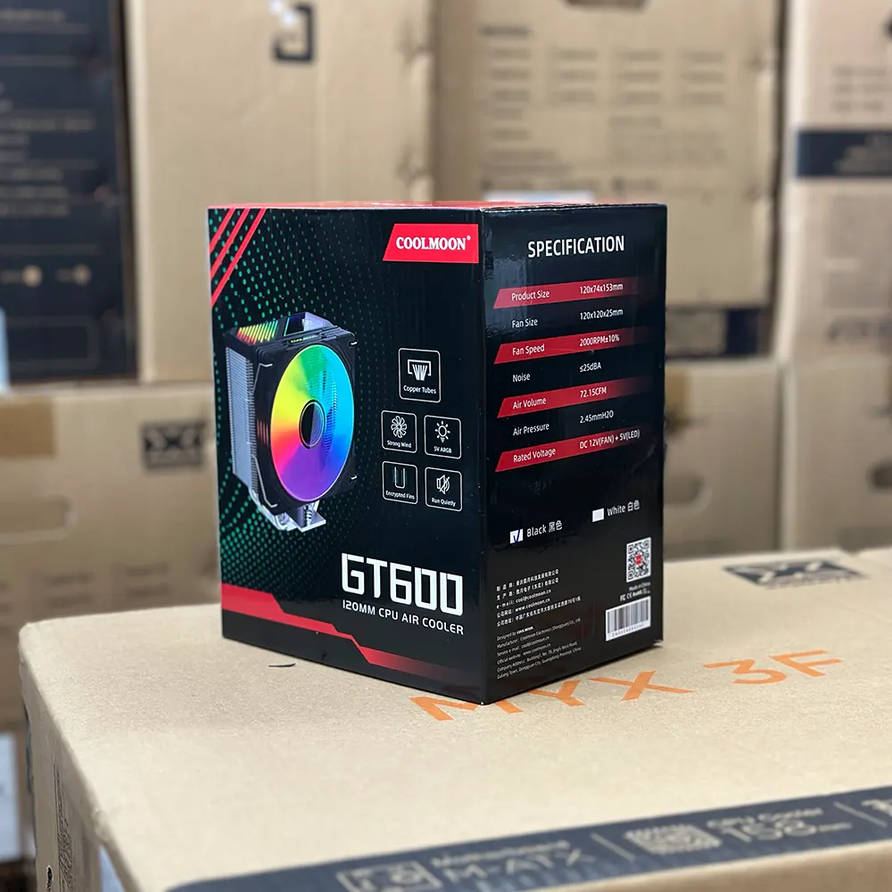 Tản nhiệt khí CPU Coolmoon GT600 Black - 6 Ống Đồng - 120mm ARGB - Hiển Thị Nhiệt Độ 8