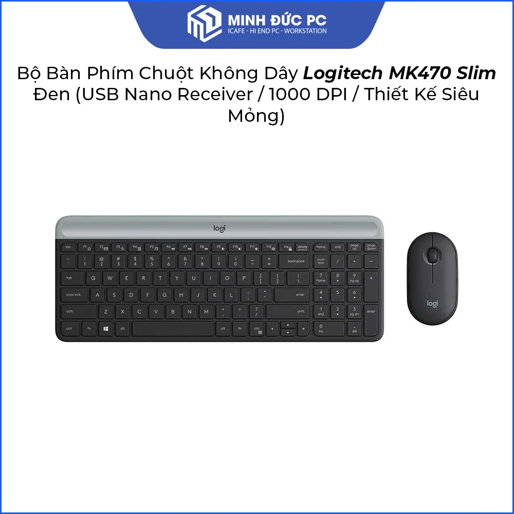 Bộ Bàn Phím Chuột Không Dây Logitech MK470 Slim Đen (USB Nano Receiver / 1000 DPI / Thiết Kế Siêu Mỏng) 2