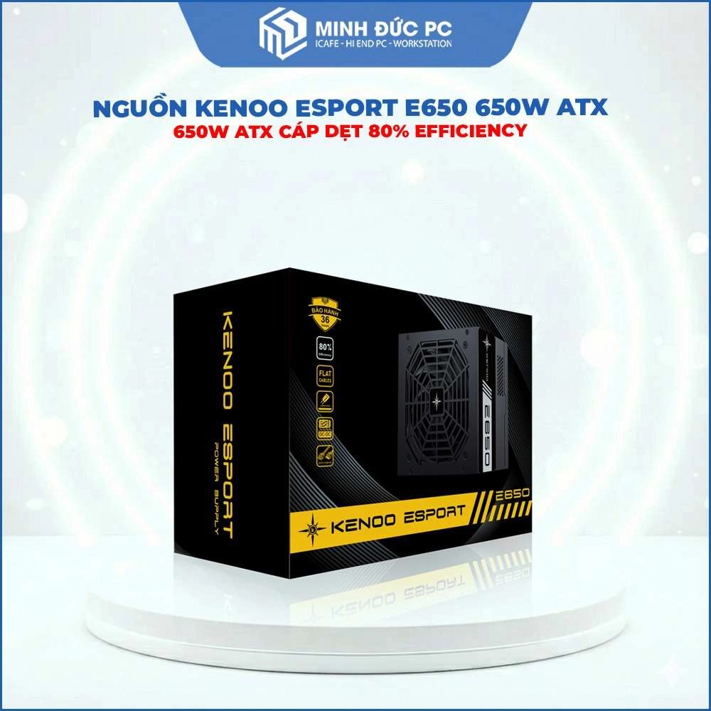 Nguồn máy tính KENOO ESPORT E650 650W ATX 80% Cáp Dẹt Đen 2