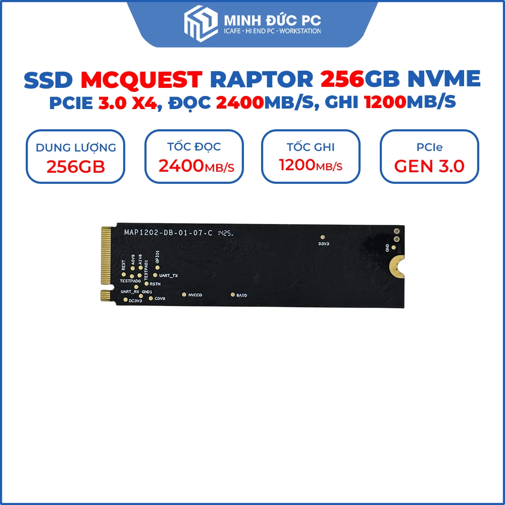 Ổ cứng SSD MCQUEST Raptor 256GB M.2 NVMe (PCIe 3.0 x4, Đọc 2400MB/s, Ghi 1200MB/s) 2