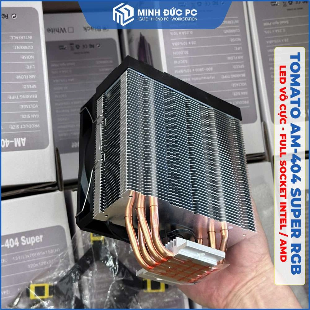 Tản Khí TOMATO AM-404 Super RGB (Vô Cực) - 4 Ống Đồng, Fan 120mm, Full Socket Intel & AMD - Màu Đen 6