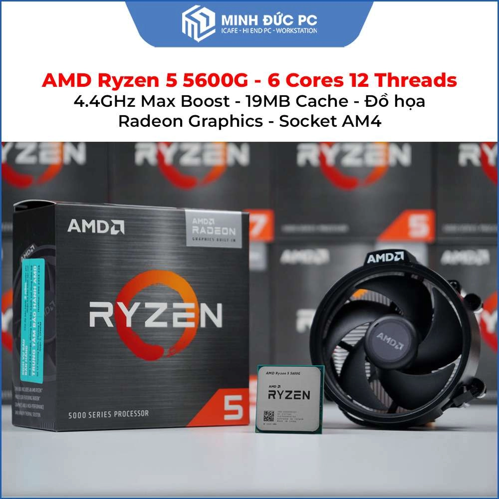 CPU AMD Ryzen 5 5600G - 6 Cores 12 Threads - 4.4GHz Max Boost - 19MB Cache - Đồ họa Radeon Graphics - Socket AM4 - Box Full 2