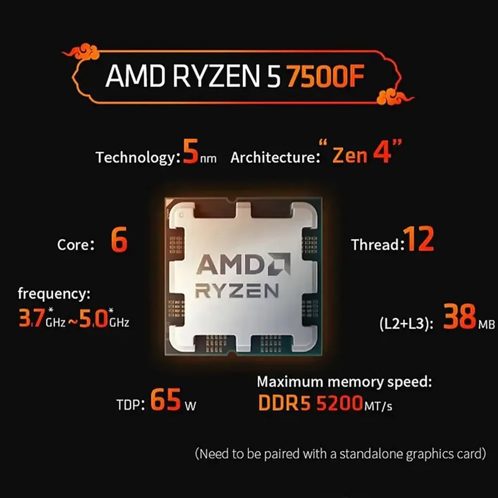 CPU AMD Ryzen 5 7500F - 6 nhân 12 luồng - Base 3.7GHz Turbo 5.0GHz - 38MB Cache - Socket AM5 2