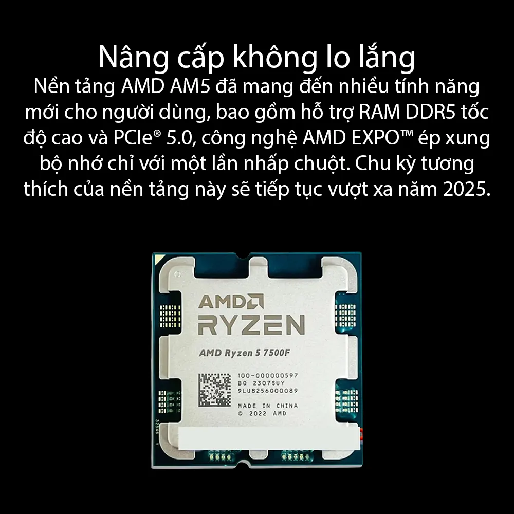 CPU AMD Ryzen 5 7500F - 6 nhân 12 luồng - Base 3.7GHz Turbo 5.0GHz - 38MB Cache - Socket AM5 3