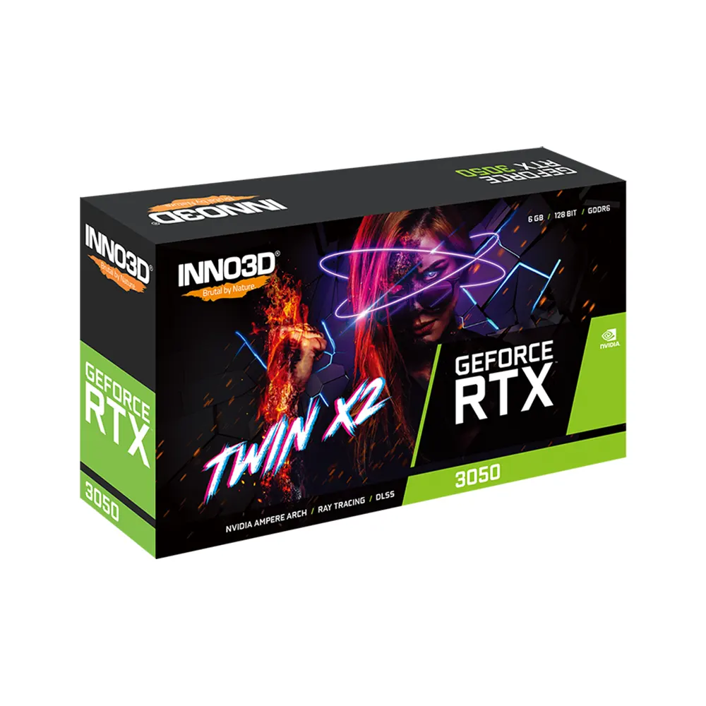 VGA INNO3D GeForce RTX 3050 6GB GDDR6 TWIN X2 (96-bit, PCIe 4.0, Ray Tracing, DLSS) 3