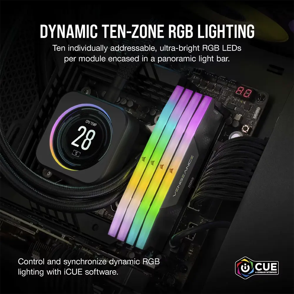 RAM Corsair Vengeance RGB 32GB (2x16GB) DDR5 5600MT/s RGB (CL40, XMP 3.0, 1.25V) 7