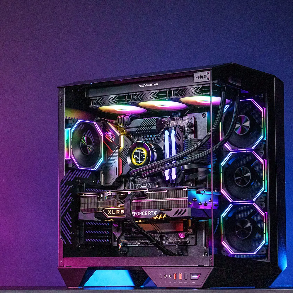 Vỏ Case DarkFlash DY470 - Mid Tower - Kính Cường Lực - ATX/M-ATX/ITX - 10 Quạt - Radiator 360mm - USB 3.2 Type-C - ARGB - Đen 4