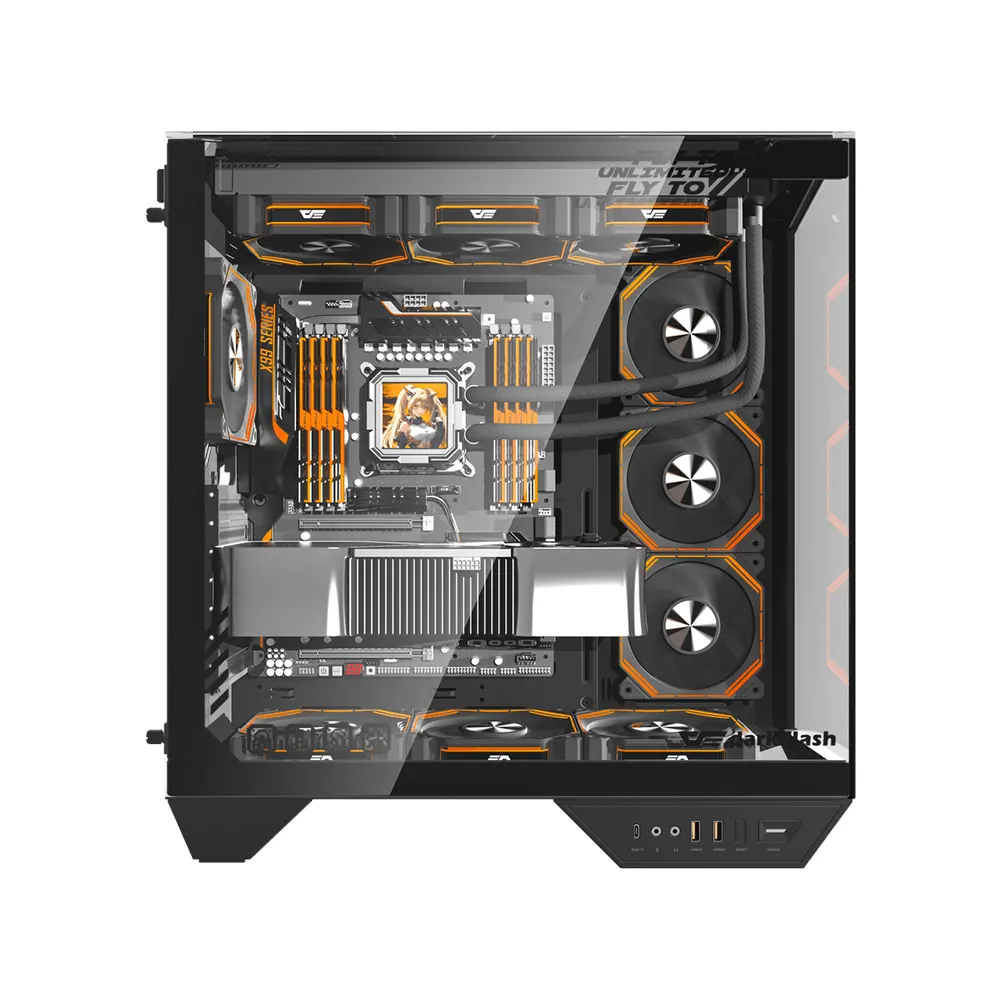 Vỏ Case DarkFlash DY470 - Mid Tower - Kính Cường Lực - ATX/M-ATX/ITX - 10 Quạt - Radiator 360mm - USB 3.2 Type-C - ARGB - Đen 5