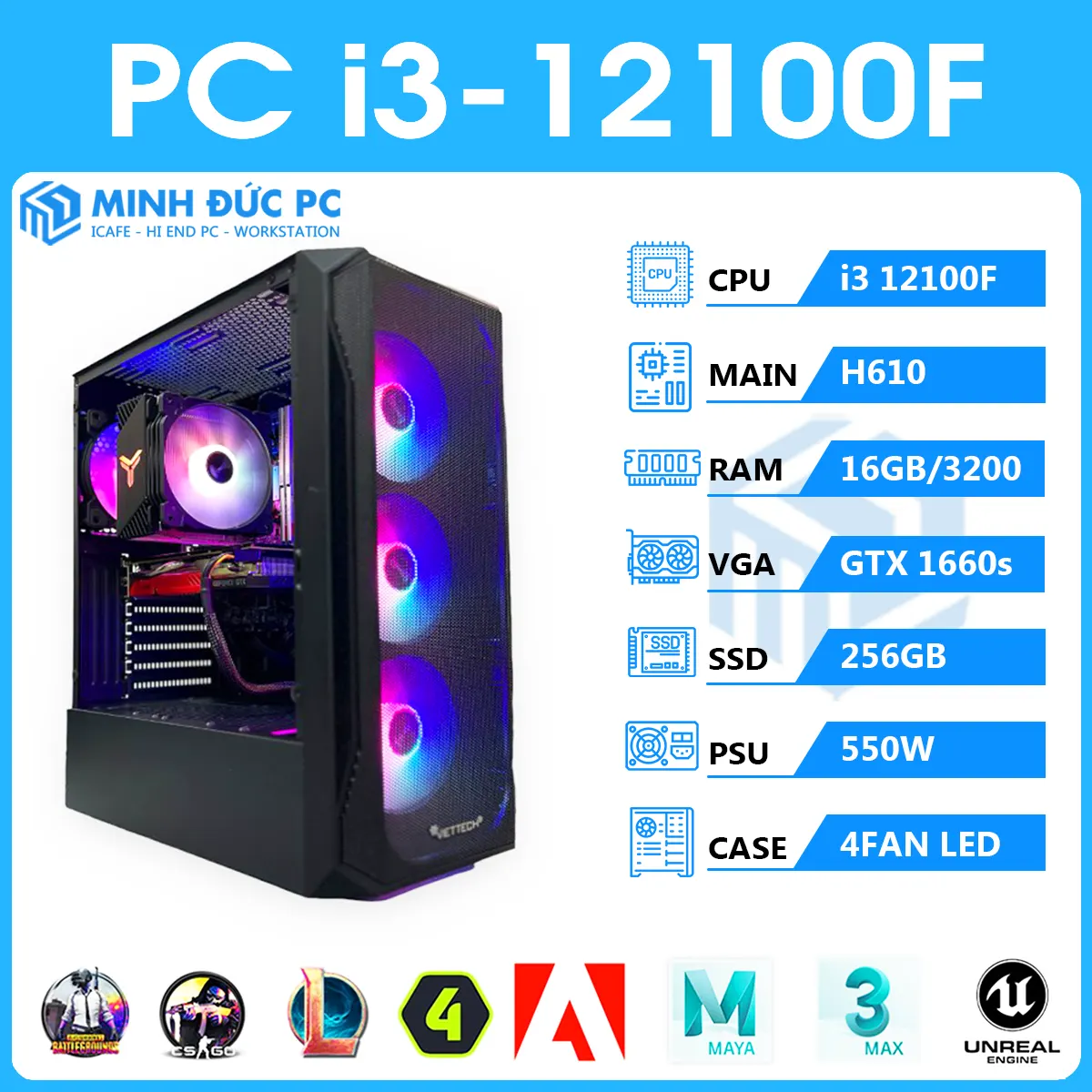 PC i3 12100F | 16GB RAM | VGA GTX 1660s | SSD 256GB 2
