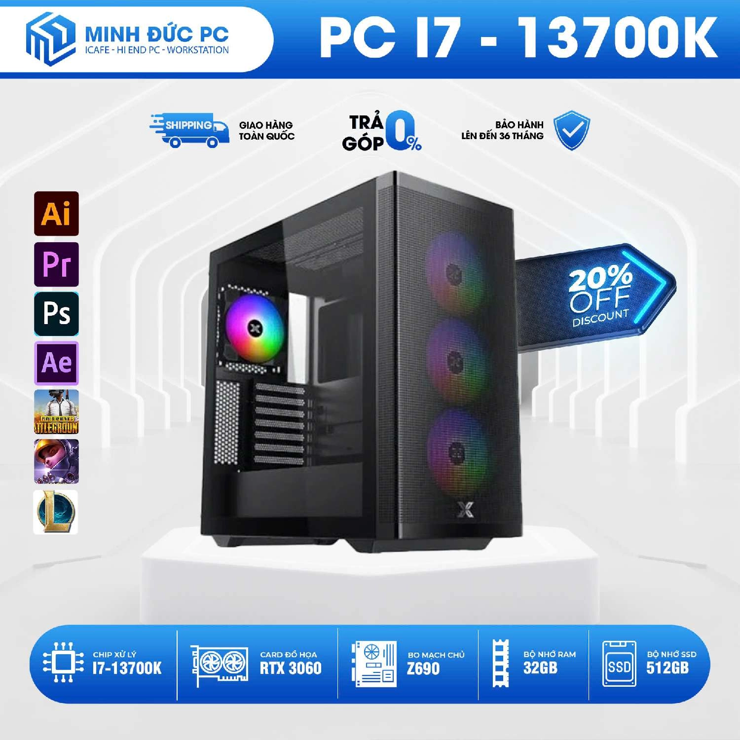 PC i5-14600KF B760 RX 7600 16GB SSD 500GB | Minh Đức PC
