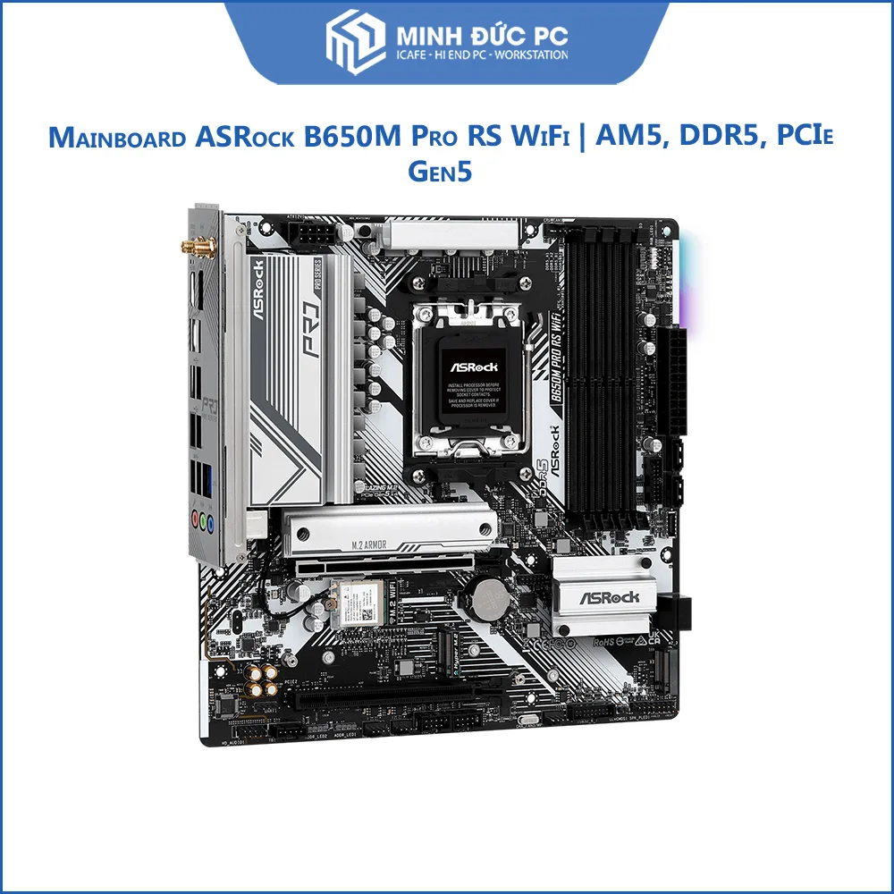 Mainboard ASRock B650M Pro RS WiFi (AMD B650, Socket AM5, M-ATX, 4x DDR5, Wi-Fi 6E, 2.5G LAN, PCIe Gen5 M.2) 3